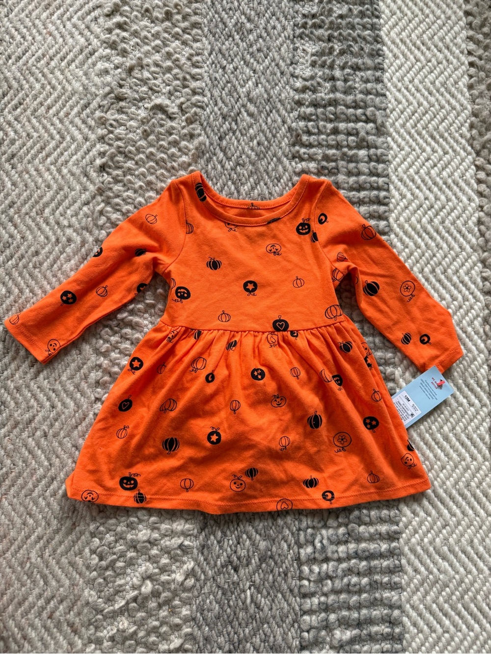 Cat & Jack Orange Pumpkin Print Long-Sleeve Dress w/ diaper cover nwt 12 months